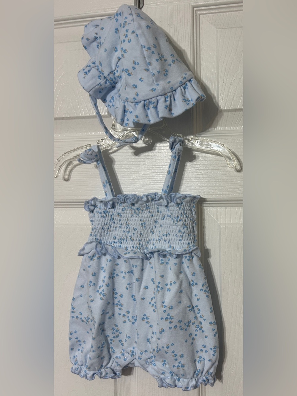 French Connection Baby Girl Bubble & Sun Hat Blue Floral Size 3-6 Months